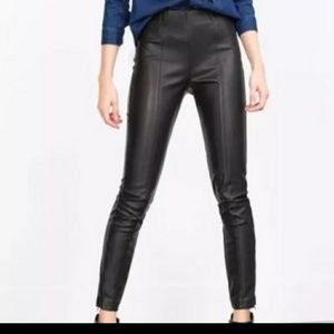 Zara Faux Leather High Waist Zip Ankle Pants Moto